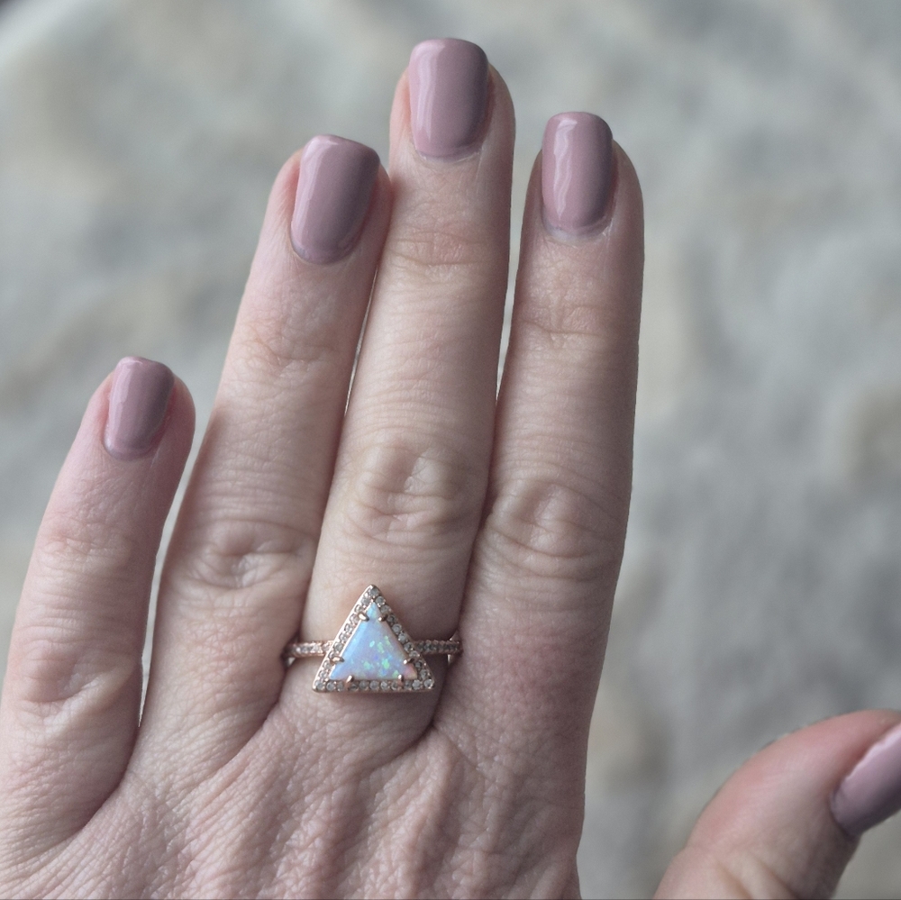 Elegant Opal Triangle Ring with Rose Gold Finish